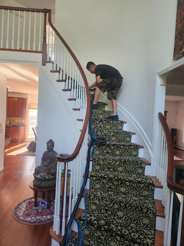 Stair runner cleaning by Long Island Carpet Cleaning